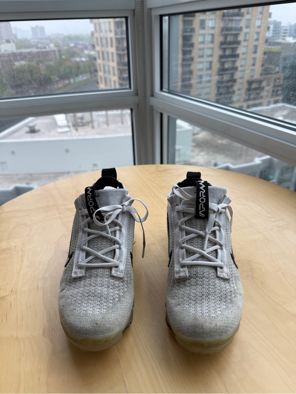 Nike Women's Light Gray Knit Sneakers with Black Accents